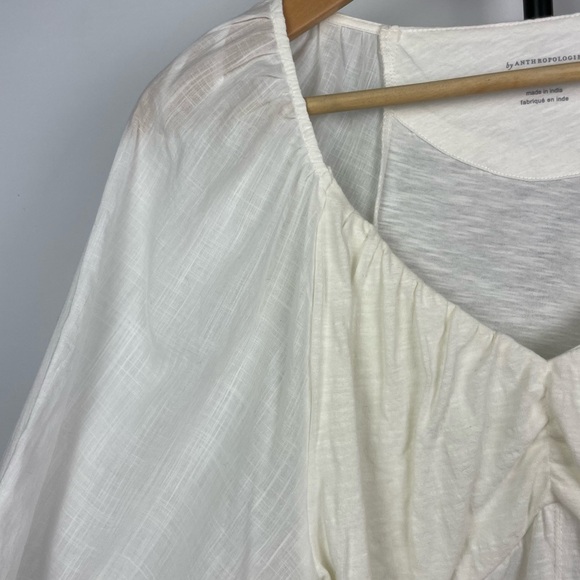 Anthropologie Ivory White Long Puff Sleeve Multimedia Romantic Blouse - Picture 3 of 9